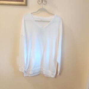 Lightweight White V-Neck Pullover Sweater